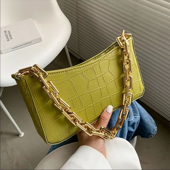 Zara Handbags - NWT green shoulder bag with gold straps